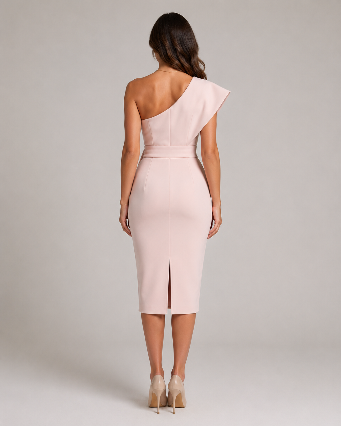 Ellie | One-Shoulder Sequin Belted Midi Dress