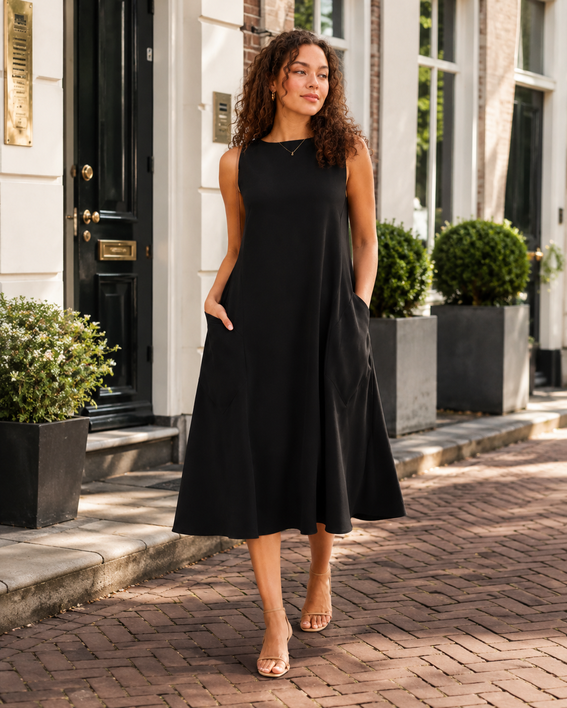 Paige | Monochrome Round Neck Midi Dress