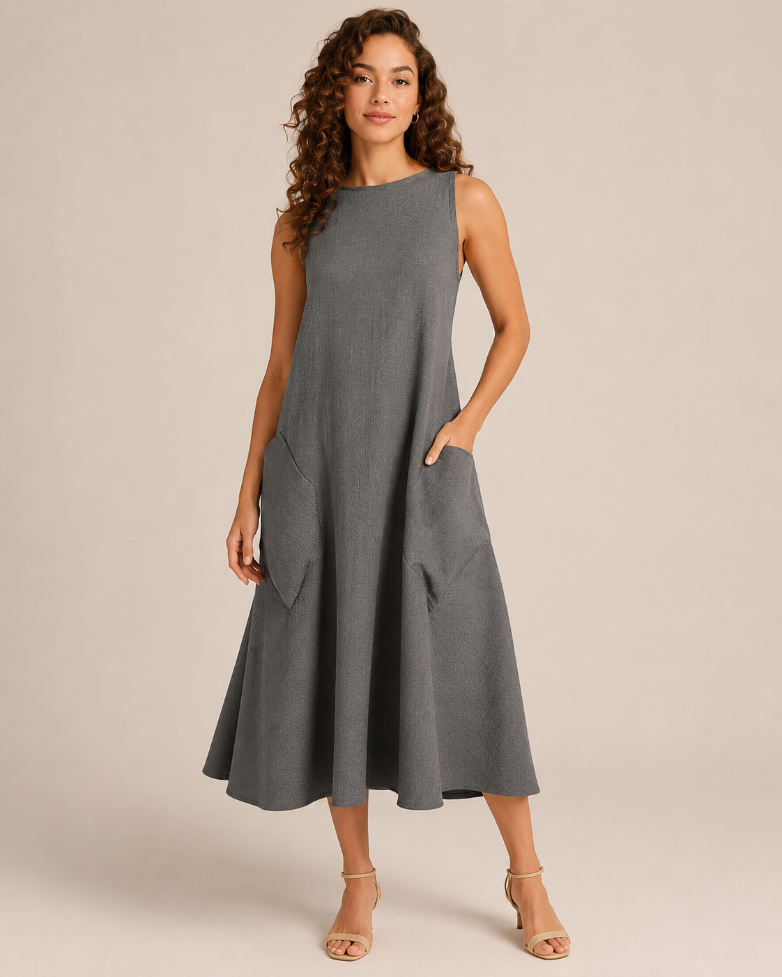 Paige | Monochrome Round Neck Midi Dress
