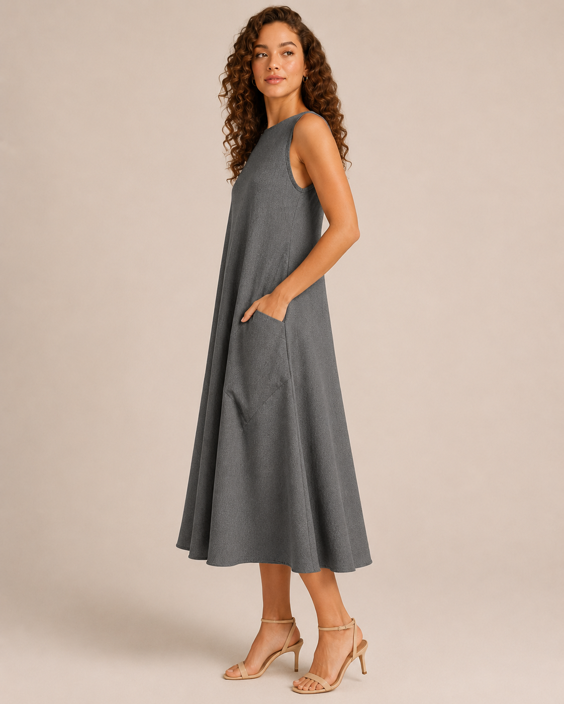 Paige | Monochrome Round Neck Midi Dress