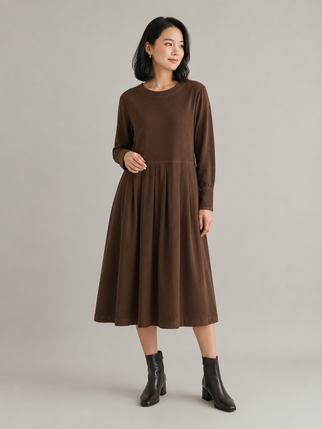 Liv | Long Sleeve Cotton-Blend Midi Dress