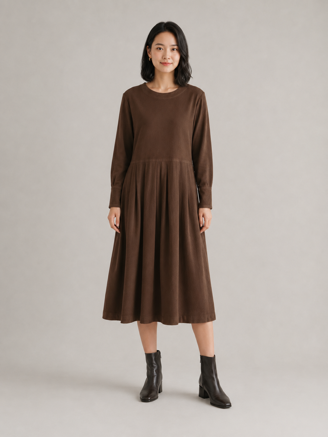 Liv | Long Sleeve Cotton-Blend Midi Dress