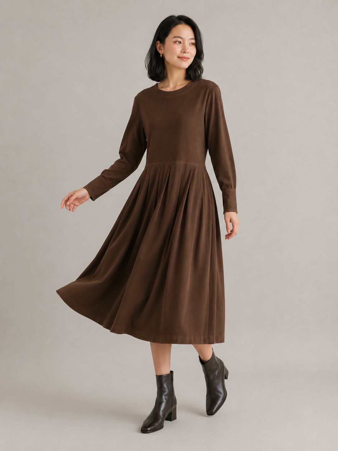 Liv | Long Sleeve Cotton-Blend Midi Dress