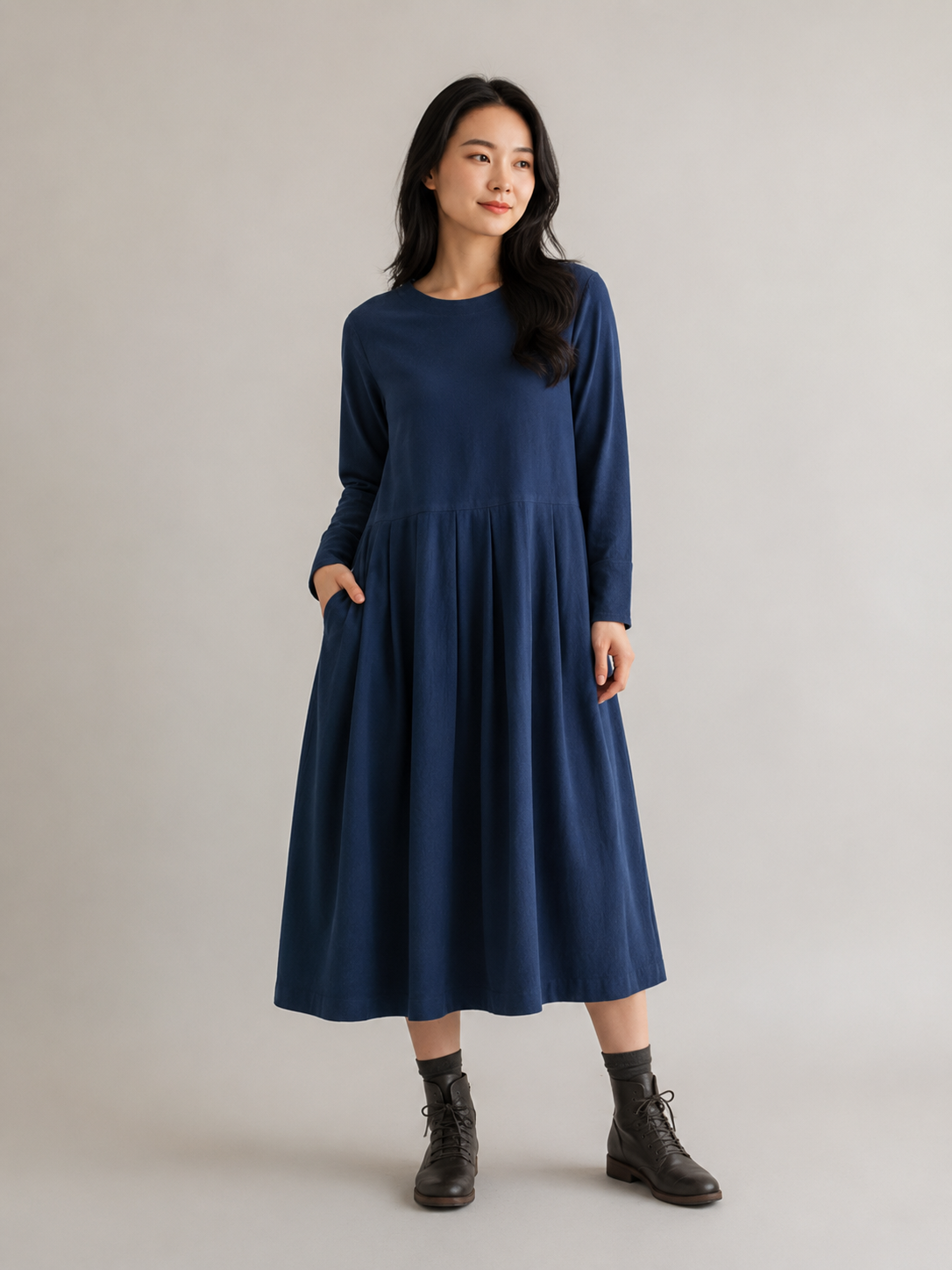 Liv | Long Sleeve Cotton-Blend Midi Dress