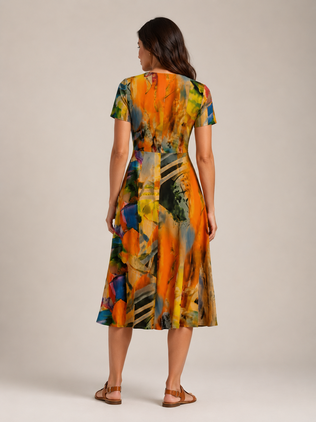 Marlowe | Abstract Print V-Neck Midi Dress
