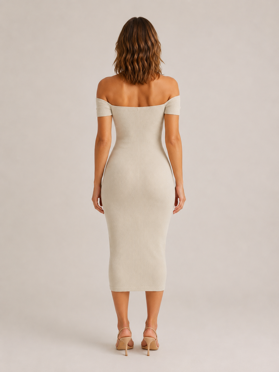 Imogen | Ribbed Off-Shoulder Bodycon Midi Dress