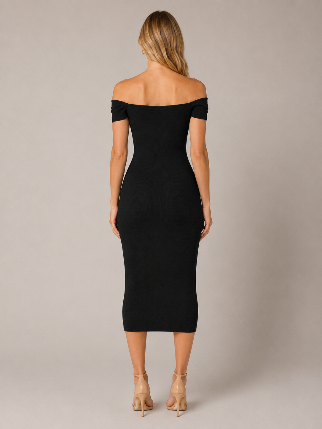 Imogen | Ribbed Off-Shoulder Bodycon Midi Dress