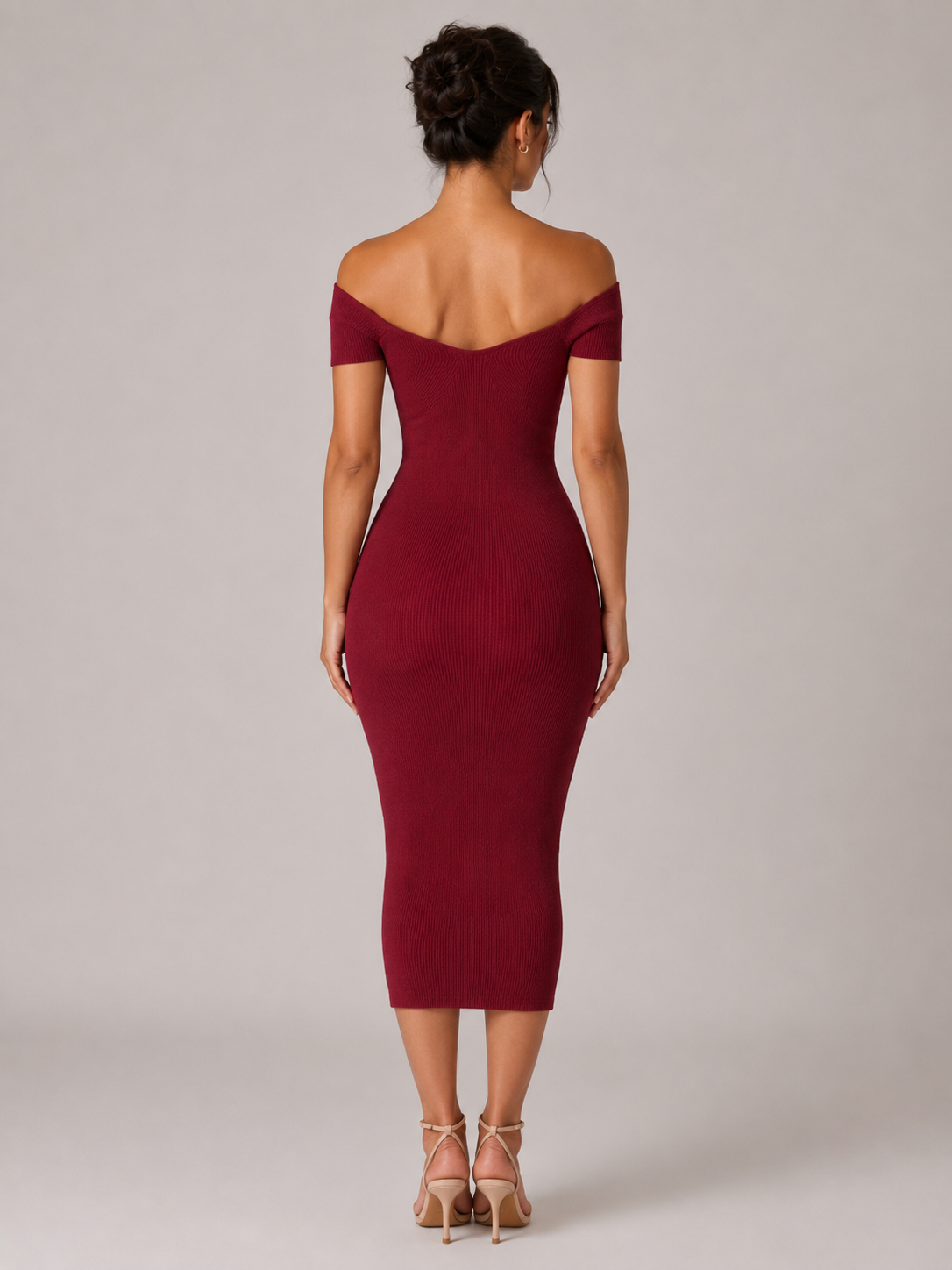 Imogen | Ribbed Off-Shoulder Bodycon Midi Dress