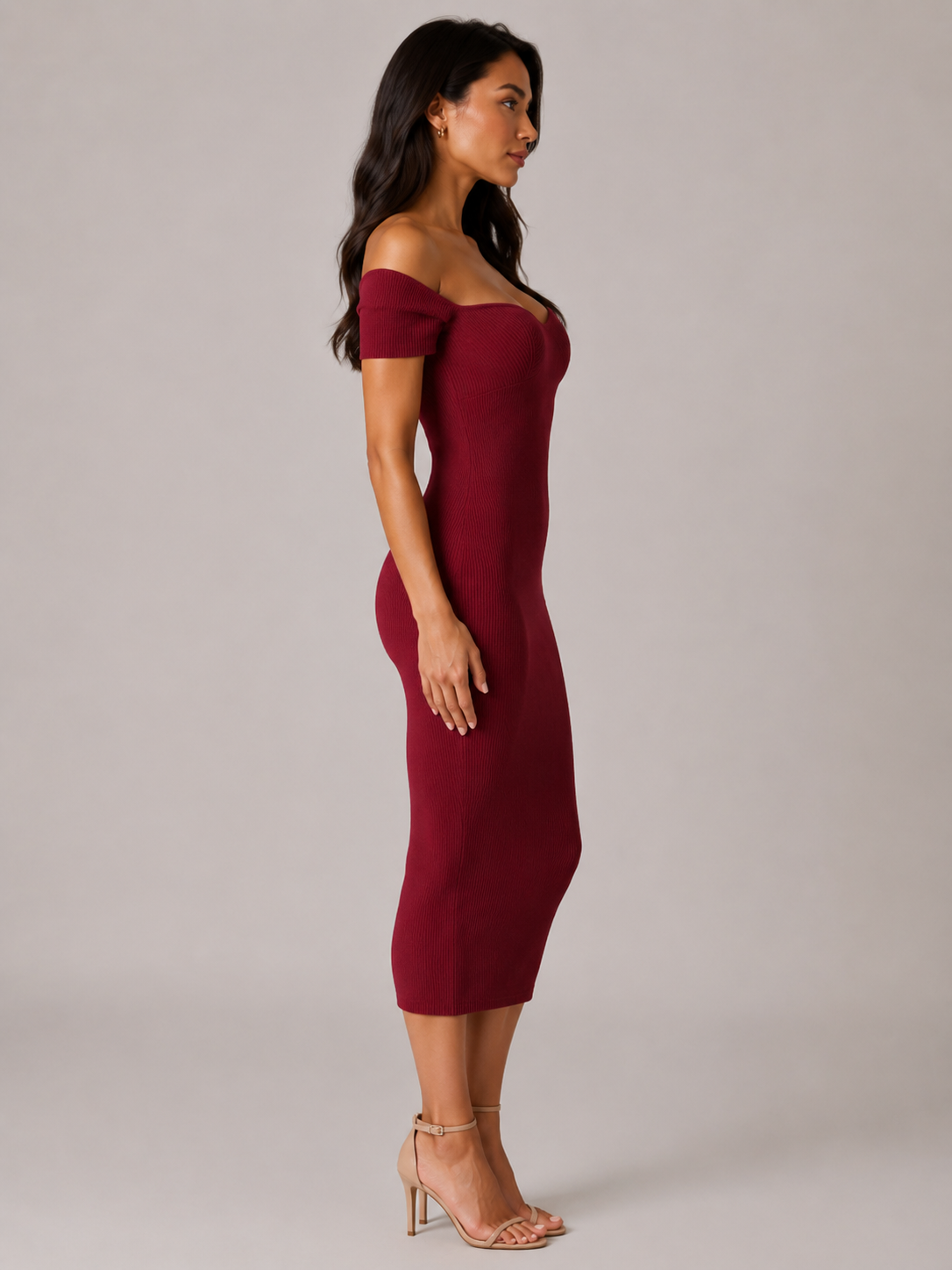 Imogen | Ribbed Off-Shoulder Bodycon Midi Dress