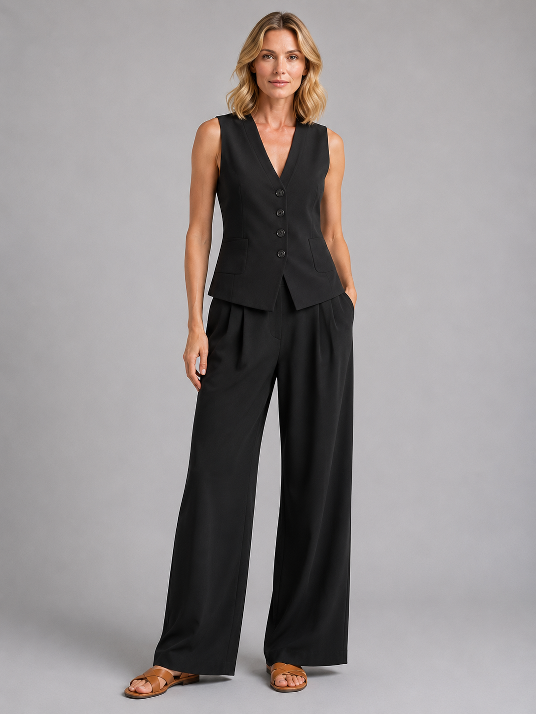 Marlowe | Sleeveless Waistcoat & Wide-Leg Trousers Co-Ord Set