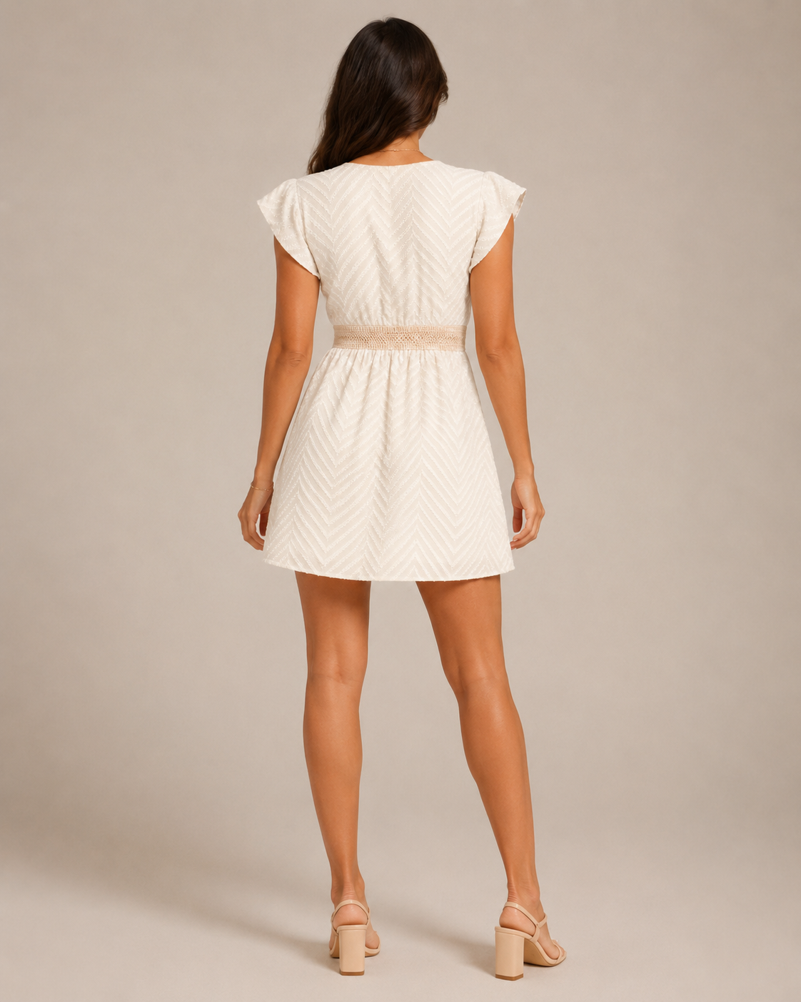 Ximena | Lace Waistband Flutter Sleeve Mini Dress