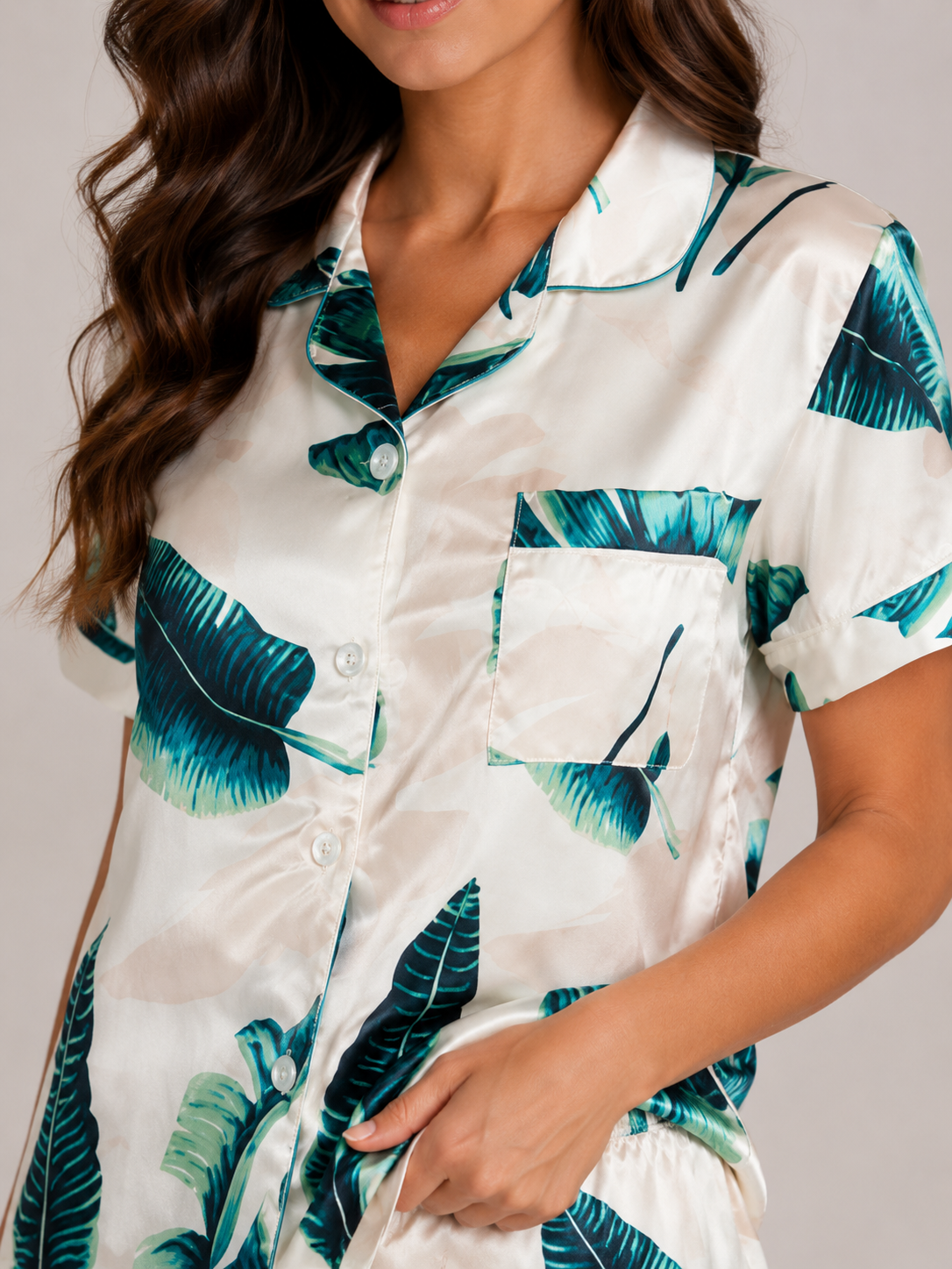 Xenia | Printed Satin-Look Short Sleeve Pyjama Set