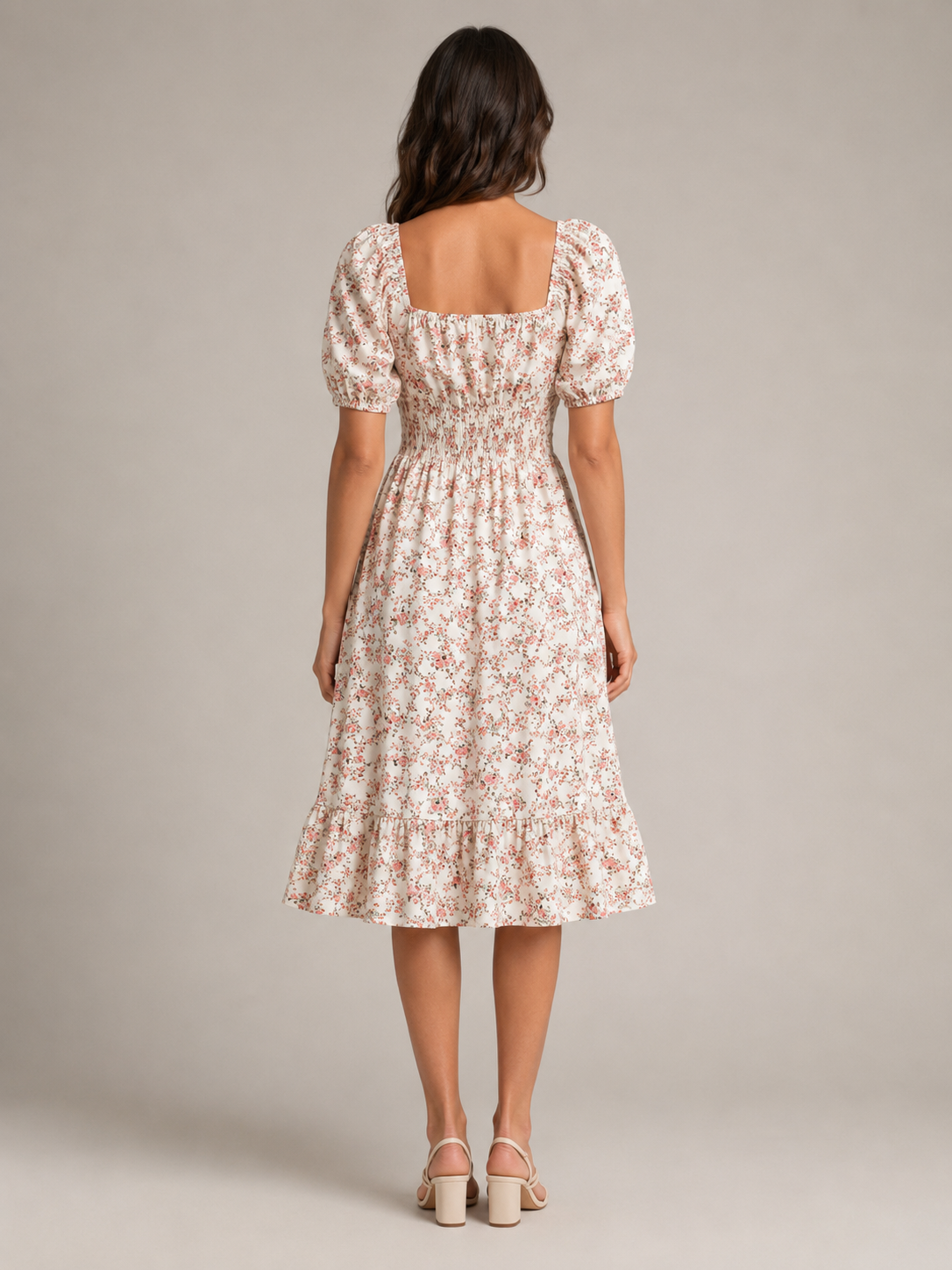 Sloane | Floral Smocked Square Neck Midi Dress