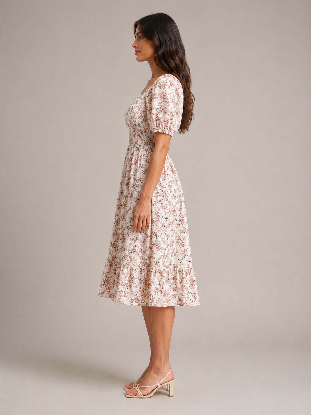 Sloane | Floral Smocked Square Neck Midi Dress