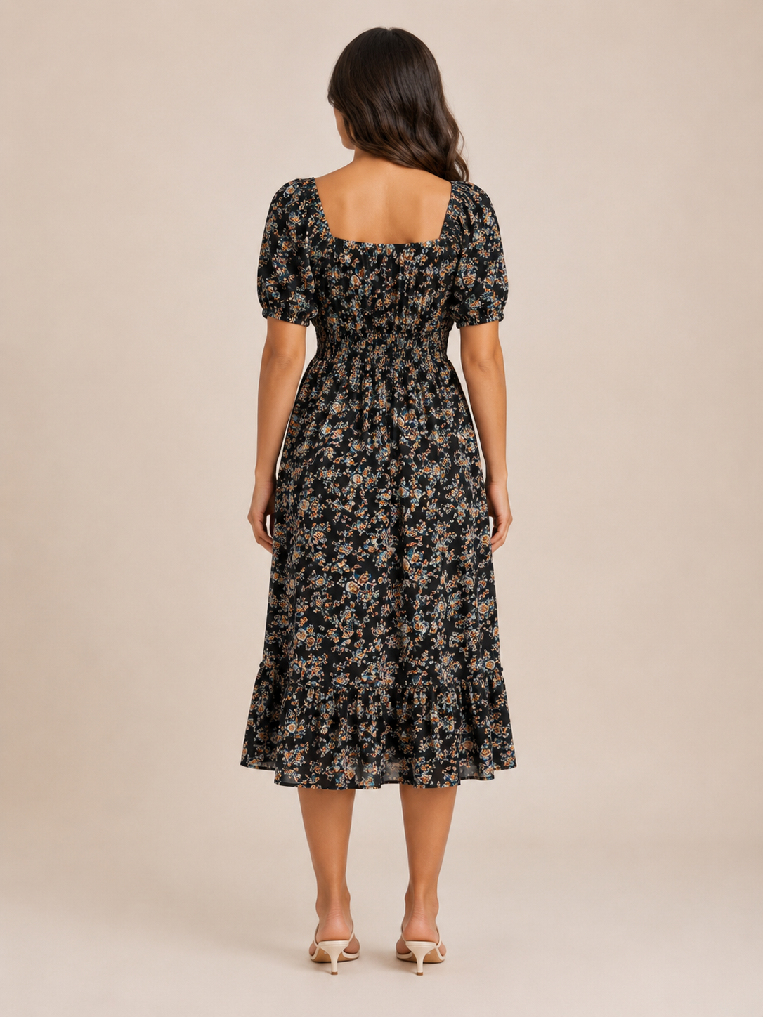 Sloane | Floral Smocked Square Neck Midi Dress