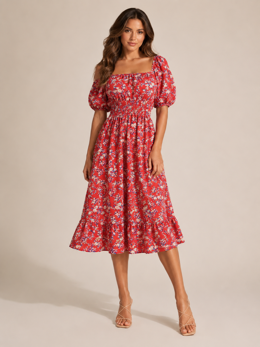Sloane | Floral Smocked Square Neck Midi Dress