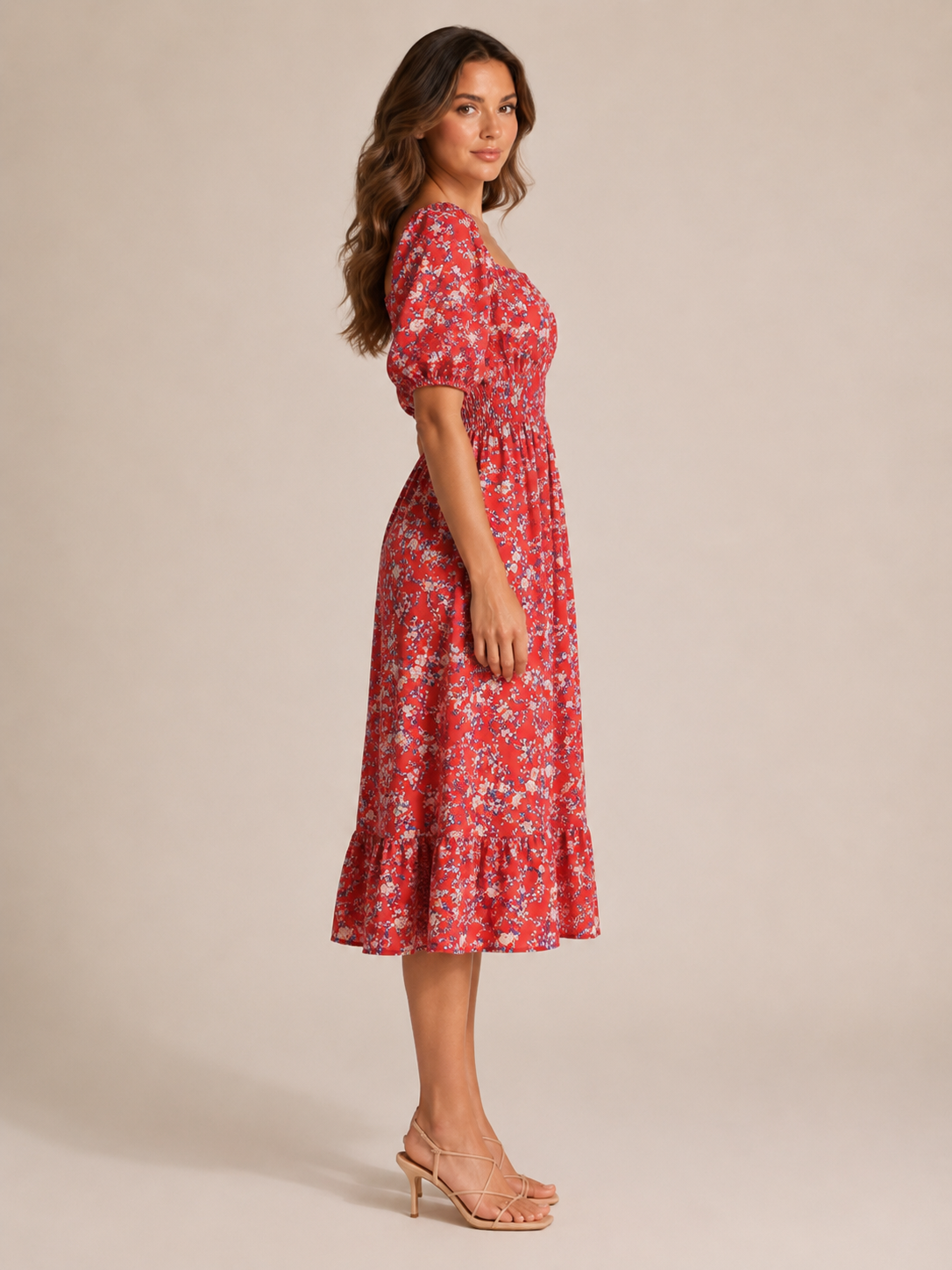 Sloane | Floral Smocked Square Neck Midi Dress