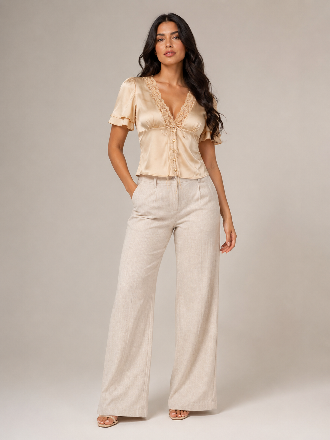 Isabela | Slim Fit Lace Detail Short Sleeve Top