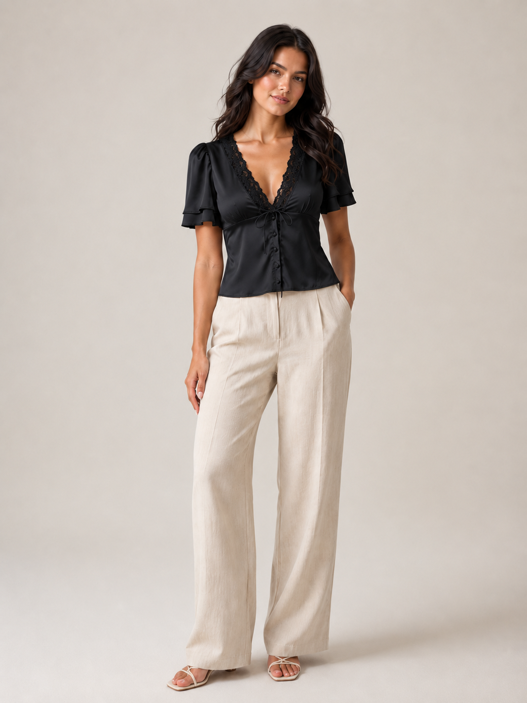Isabela | Slim Fit Lace Detail Short Sleeve Top