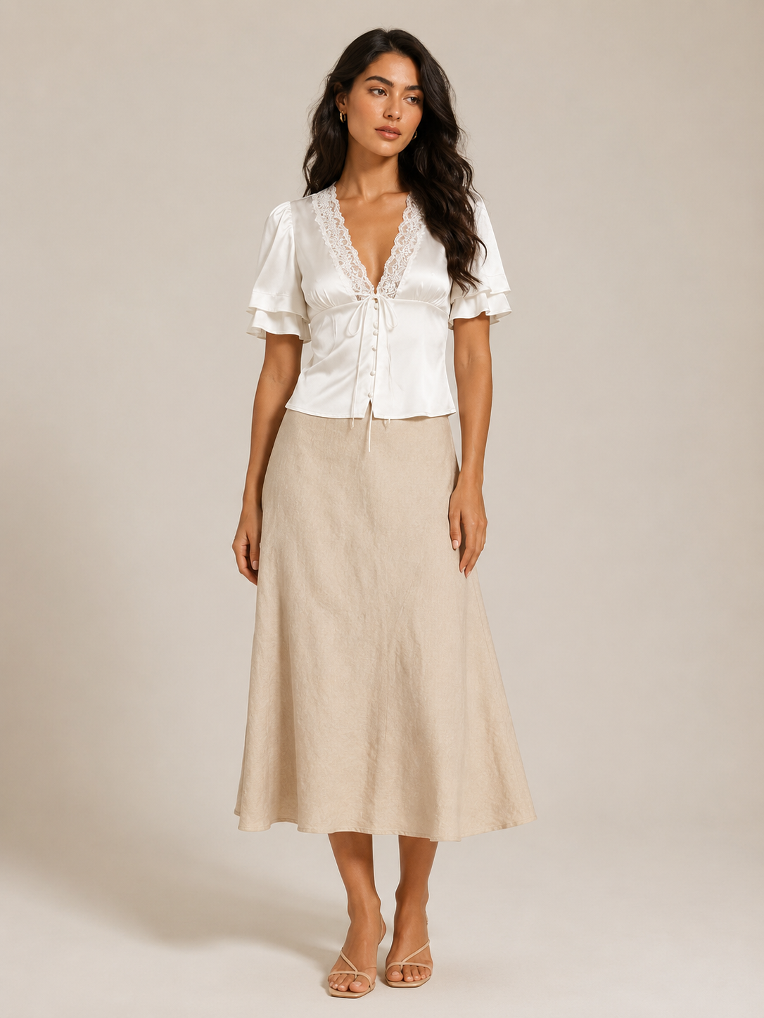Isabela | Slim Fit Lace Detail Short Sleeve Top