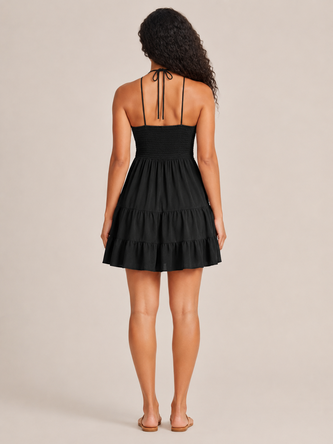 Elodie | Deep V-Neck Layered Halter Mini Dress