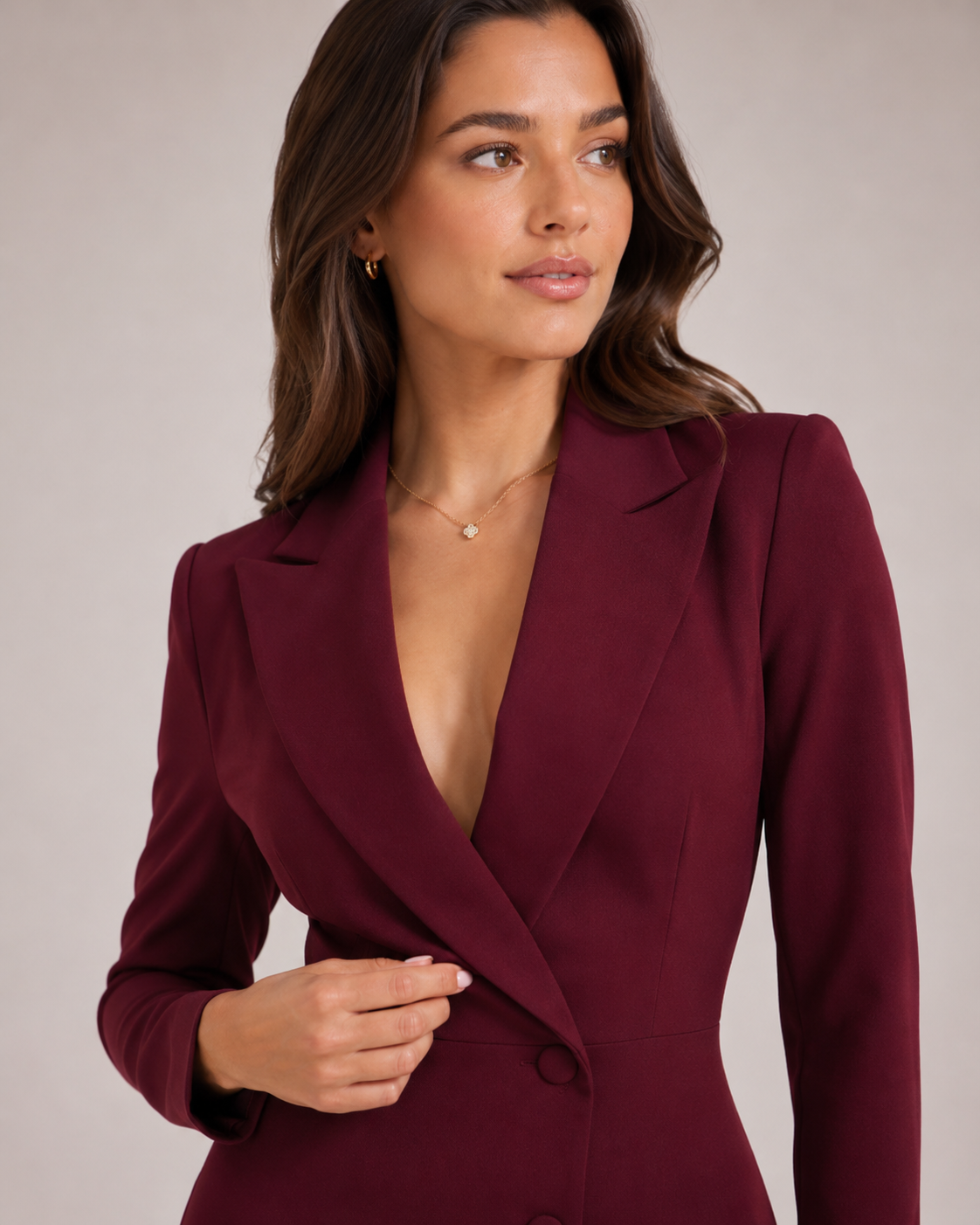 Leandra | Below-Knee Button-Front Blazer Dress