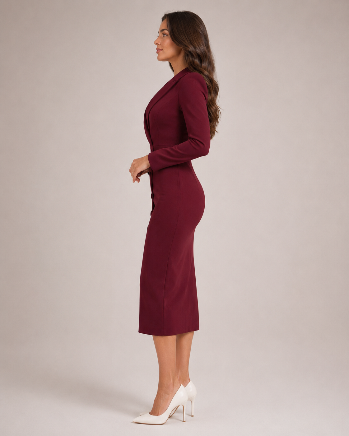 Leandra | Below-Knee Button-Front Blazer Dress