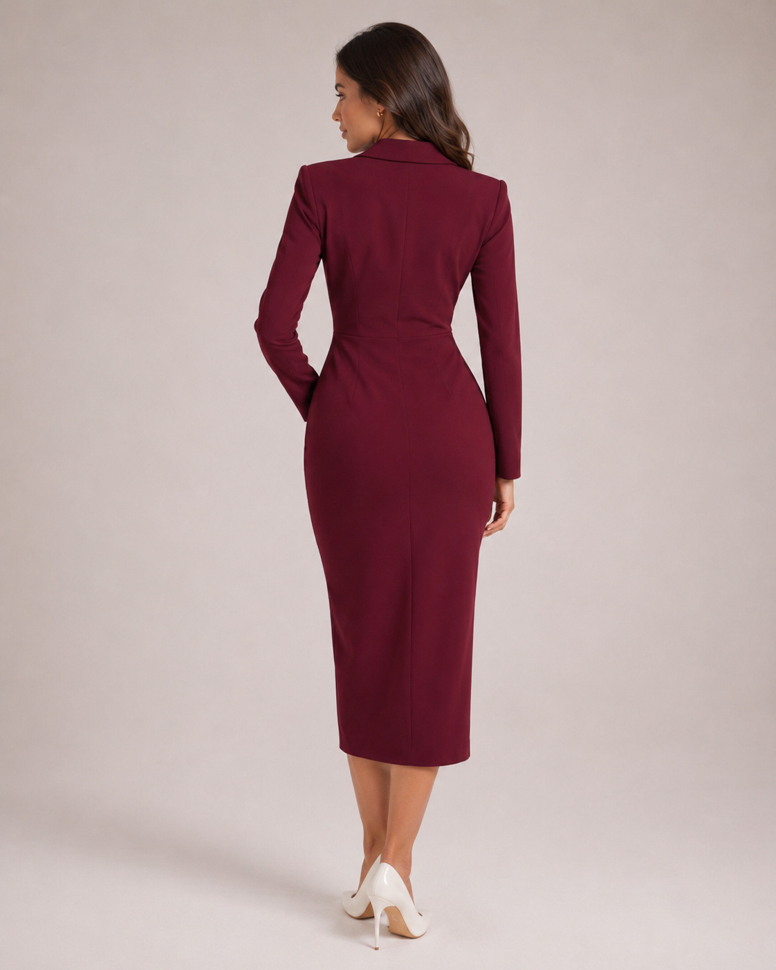 Leandra | Below-Knee Button-Front Blazer Dress