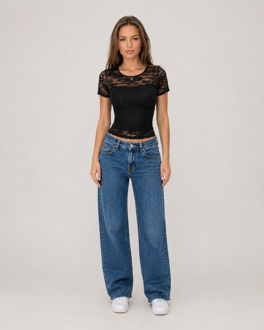 Josie | Floral Lace Sleeve Cropped Top