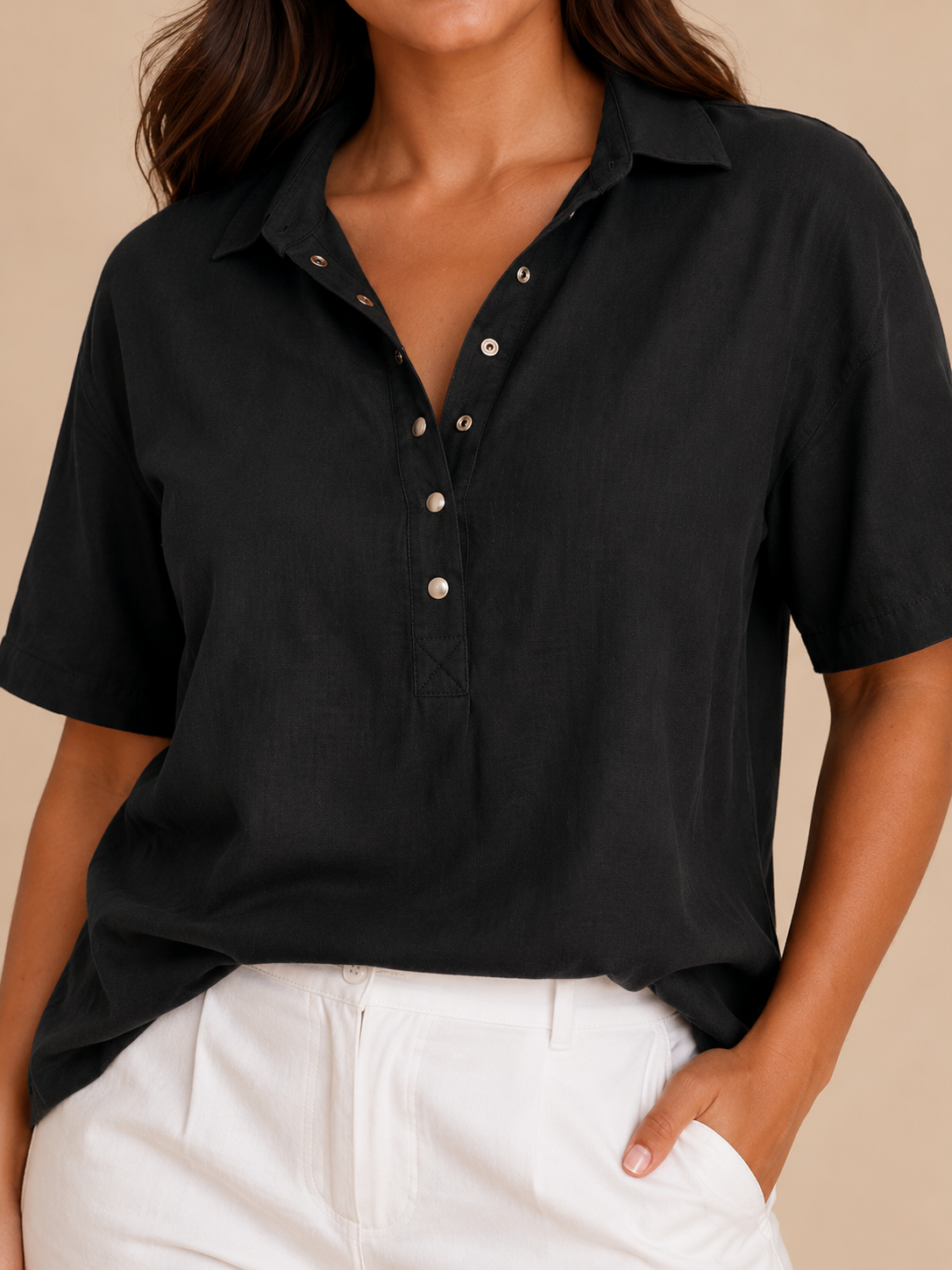 Darya | Short Sleeve Collared Button-Front Blouse