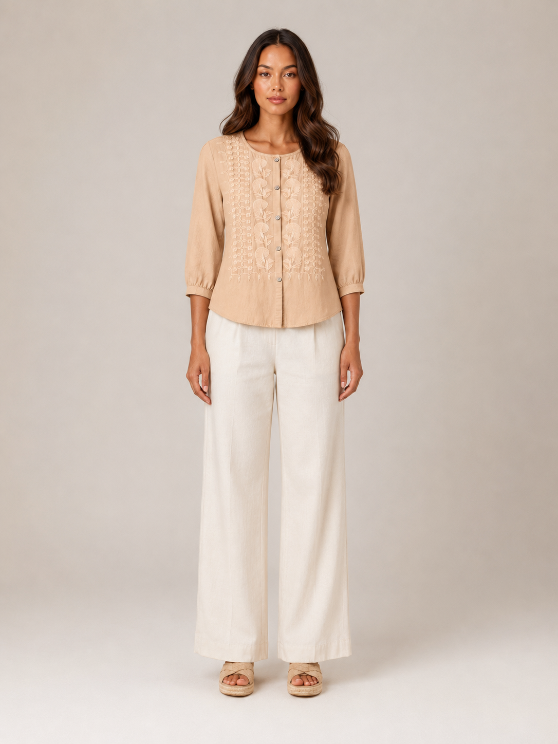 Hadley | Embroidered Button-Front Blouse