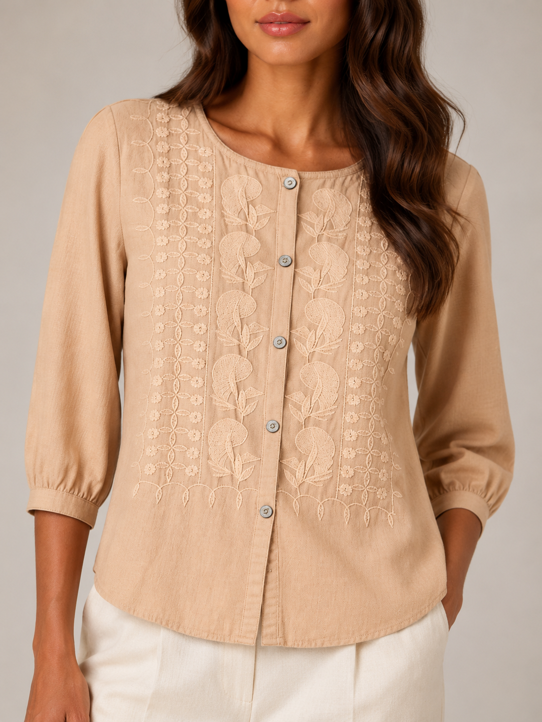Hadley | Embroidered Button-Front Blouse