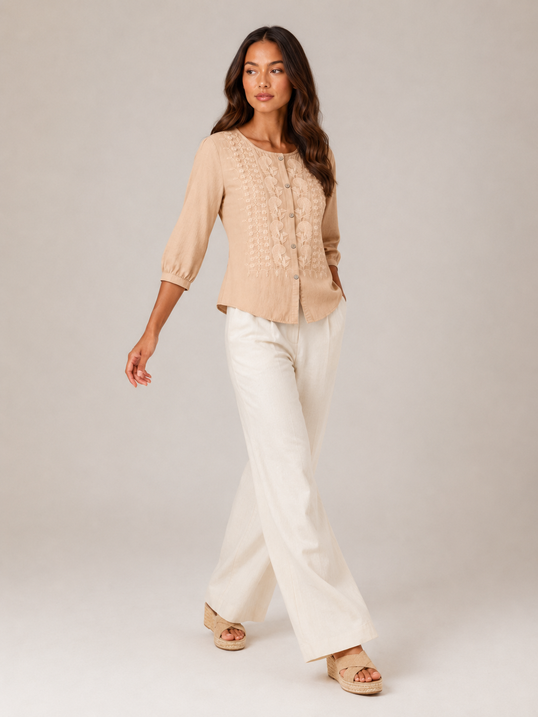 Hadley | Embroidered Button-Front Blouse