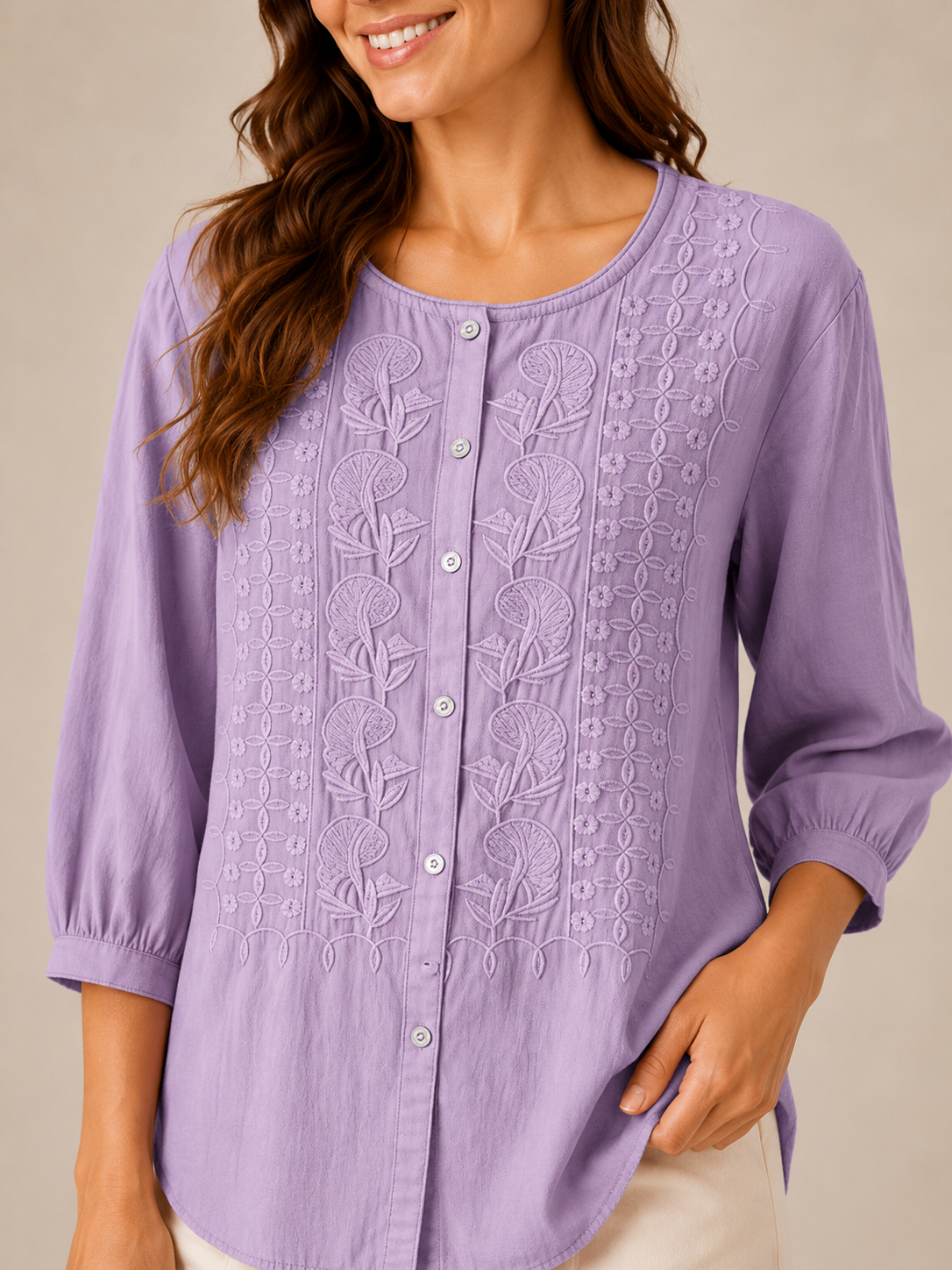 Hadley | Embroidered Button-Front Blouse