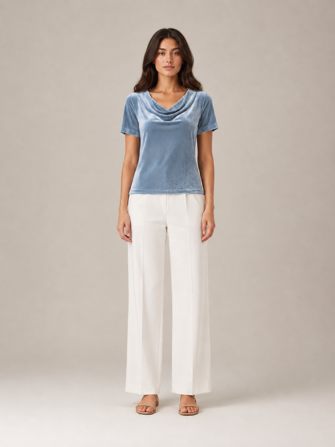 Delaney | Cowl Neckline Velvet-Look Top