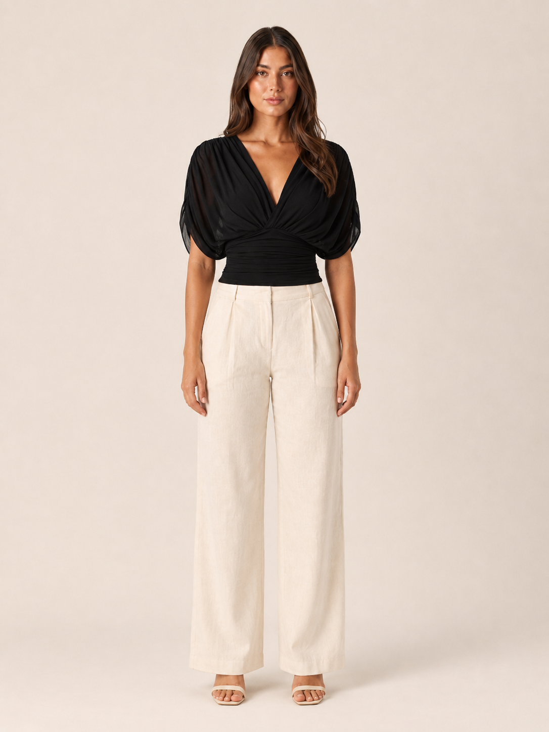 Jimena | V-Neck Draped Sleeve Top