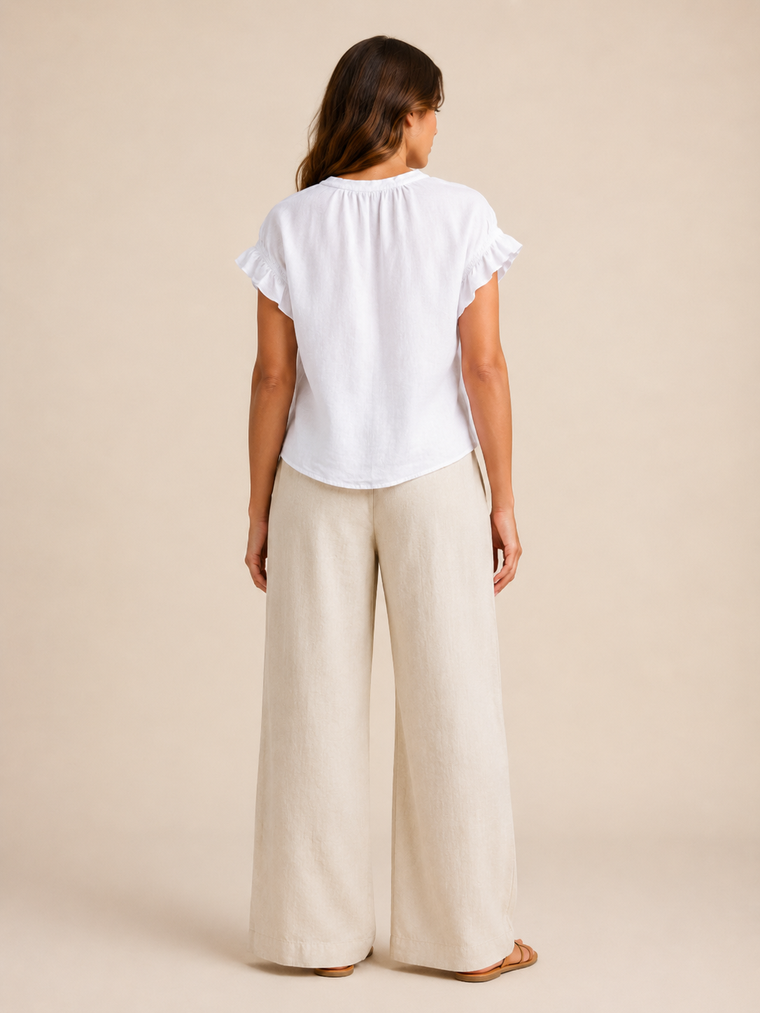 Ines | V-Neck Flared Sleeve Linen-Blend Blouse