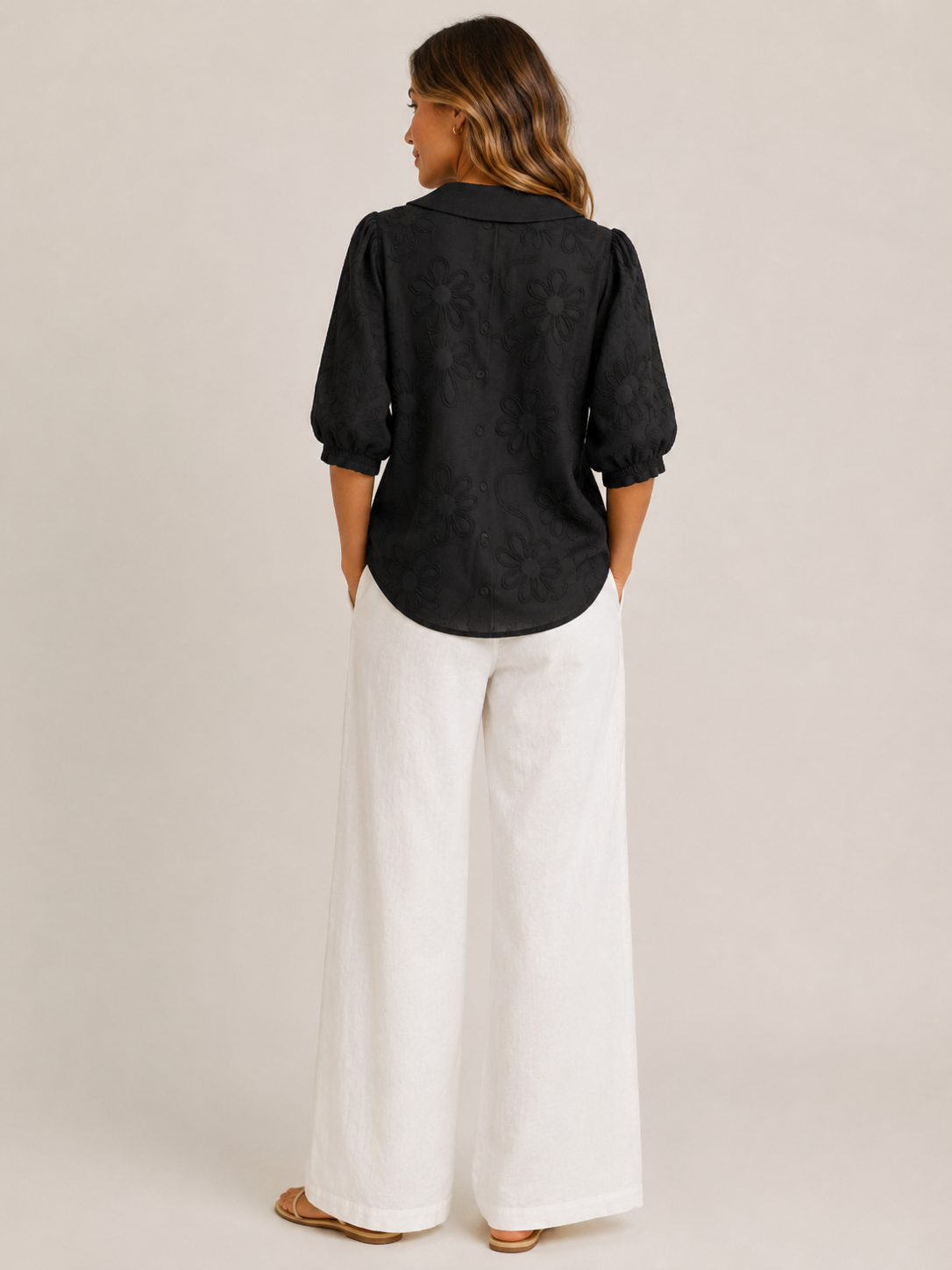 Vera | Floral Embroidered Round Collar Blouse