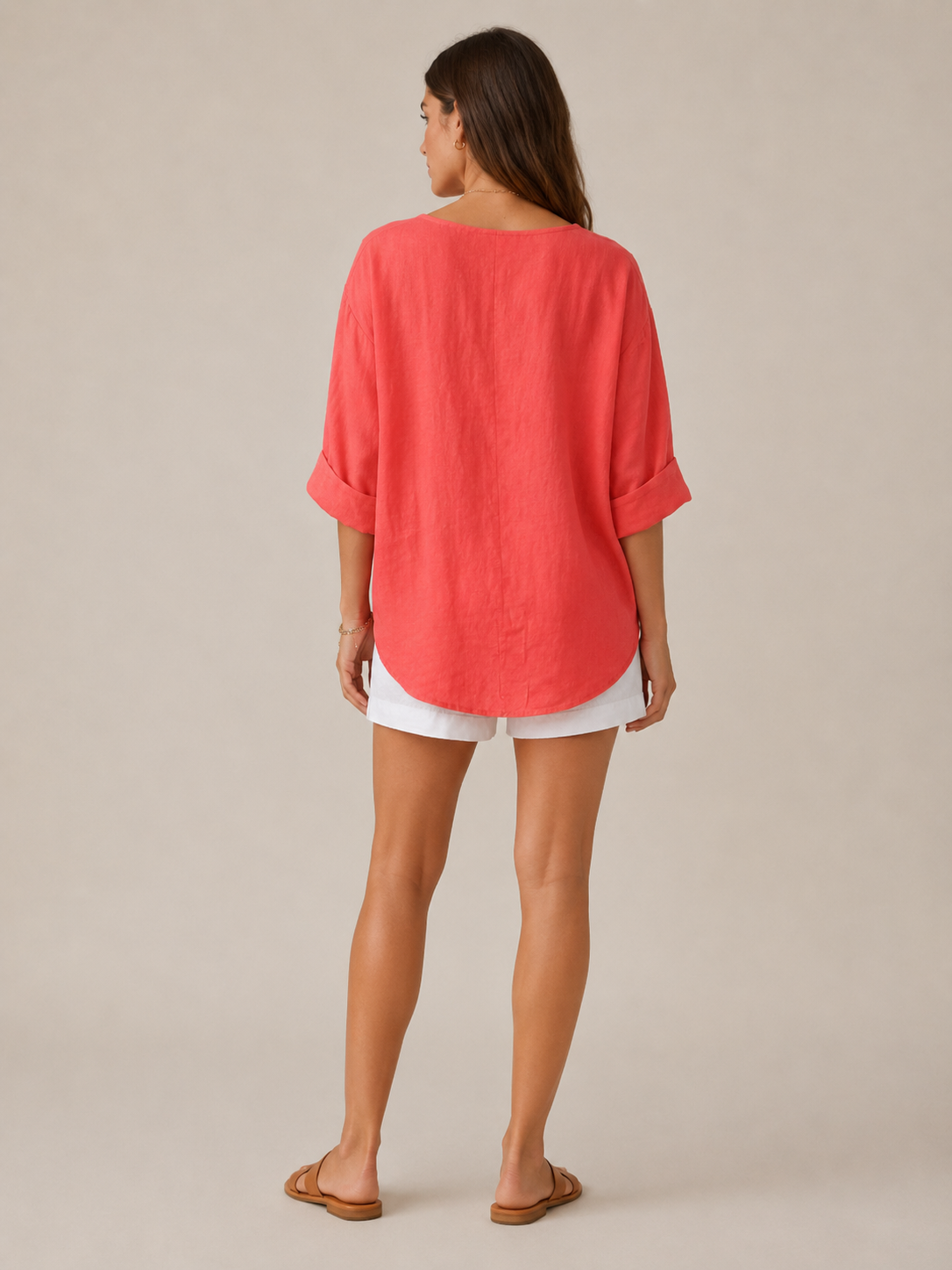 Orla | 3/4 Sleeve Open Collar Linen-Look Blouse