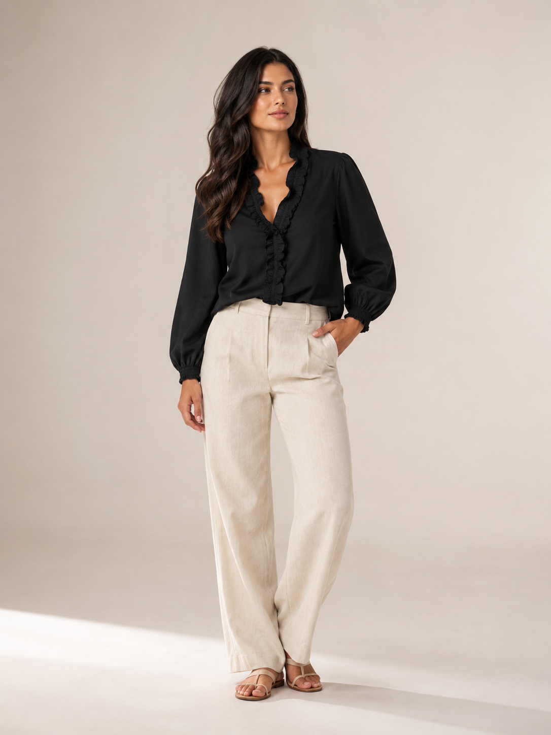 Emerson | Ruffle V-Neck Long Sleeve Blouse