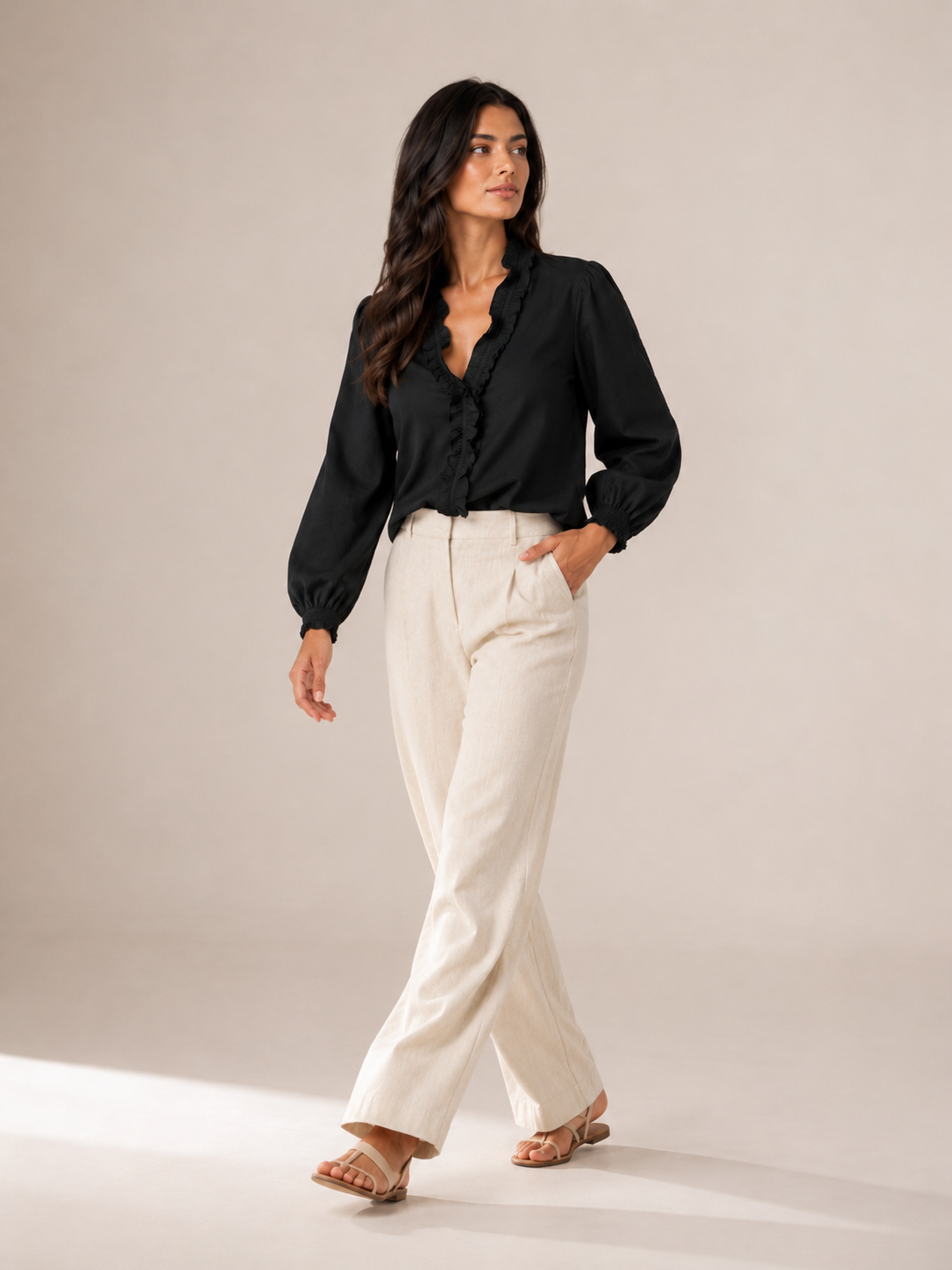 Emerson | Ruffle V-Neck Long Sleeve Blouse