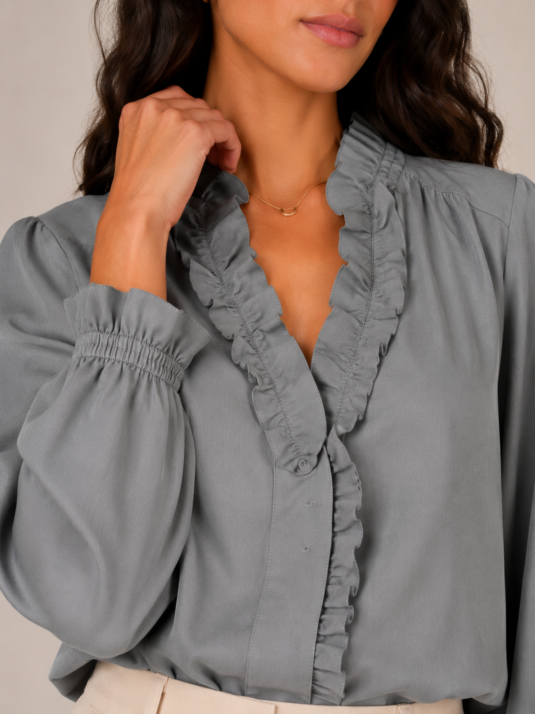 Emerson | Ruffle V-Neck Long Sleeve Blouse