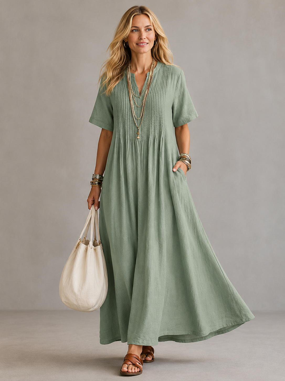 Plisse | Flowy Pleated Midi Dress