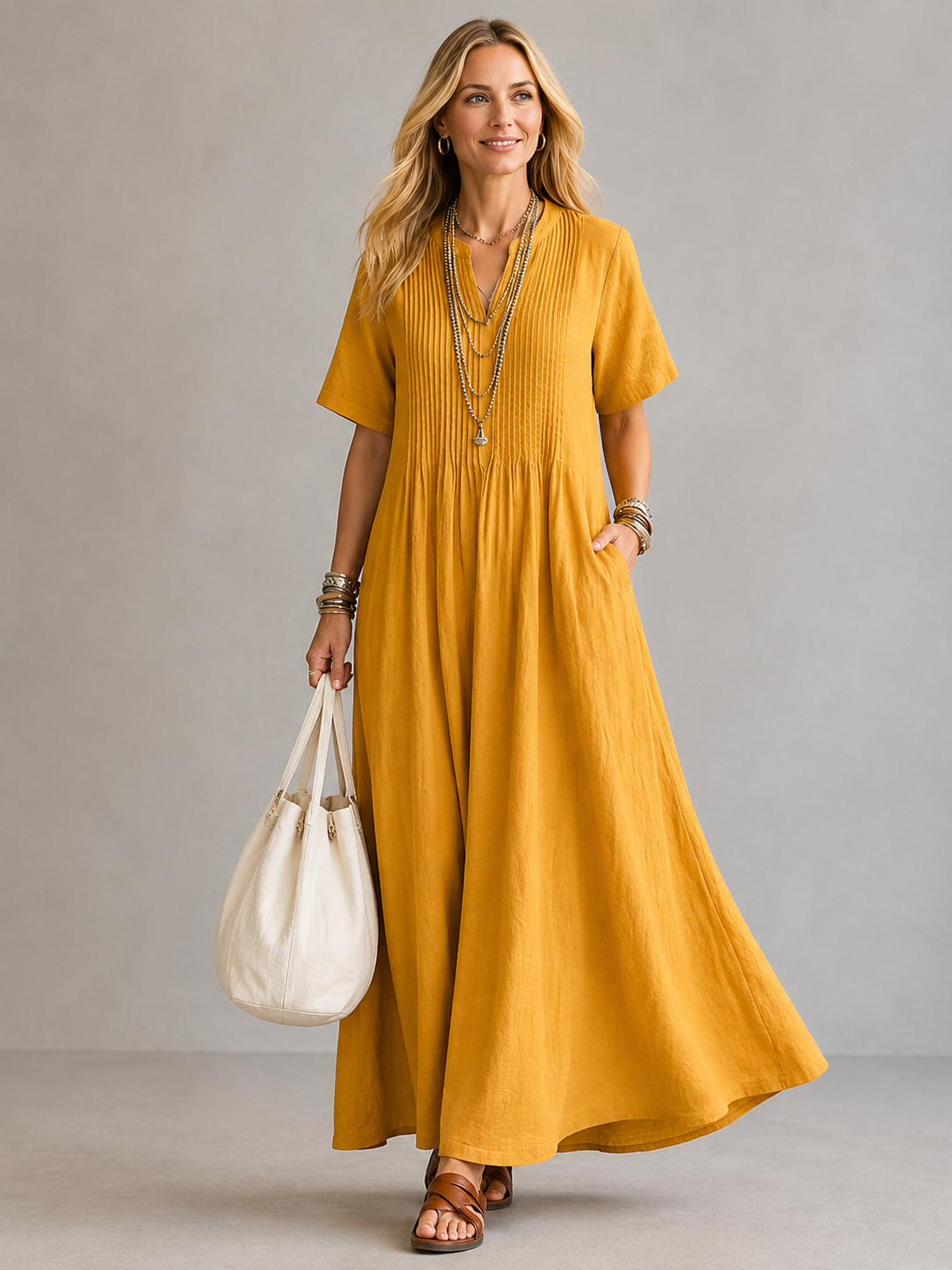 Plisse | Flowy Pleated Midi Dress