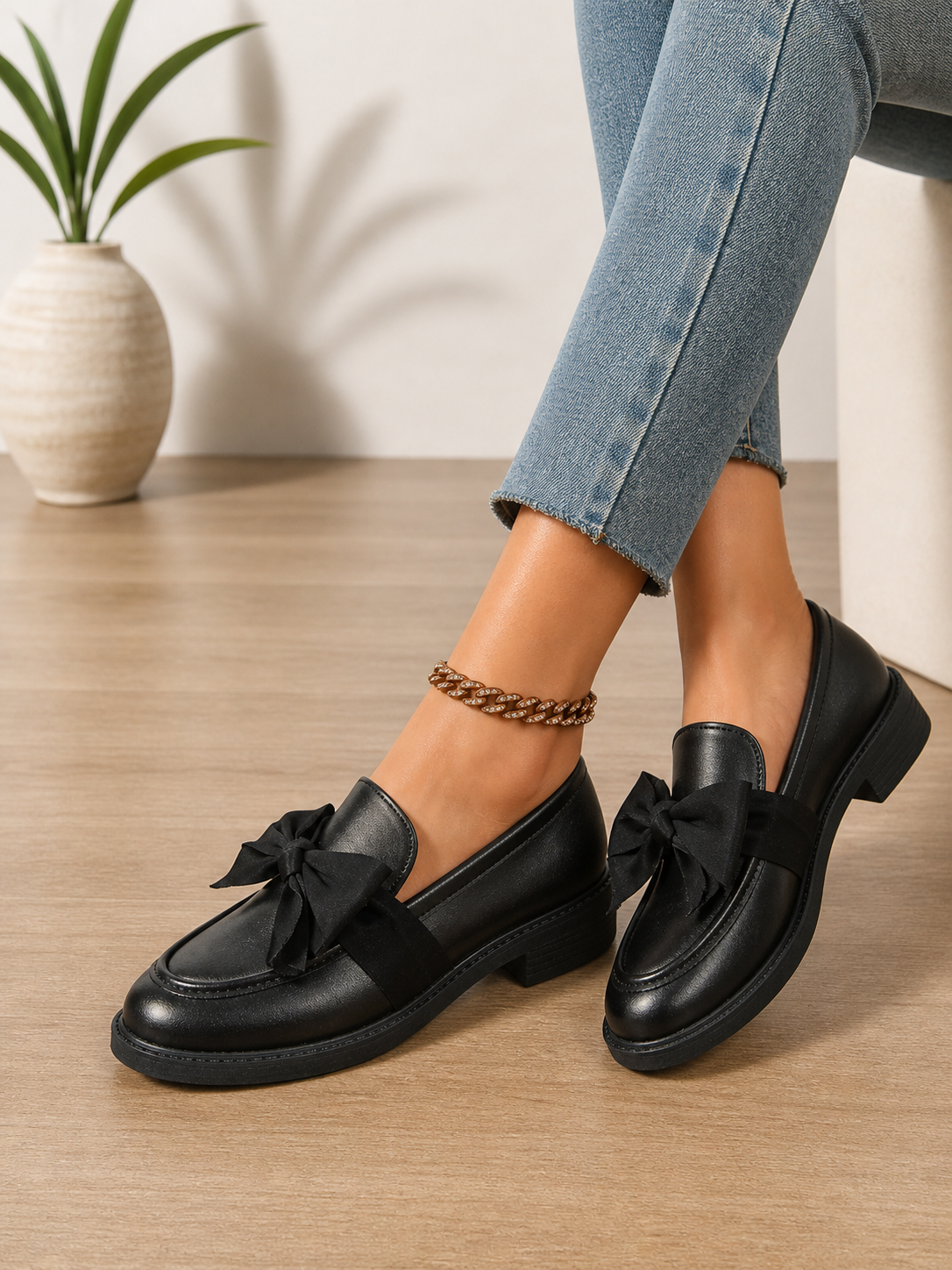 Emerson | Bow Detail Leather-Look Loafers