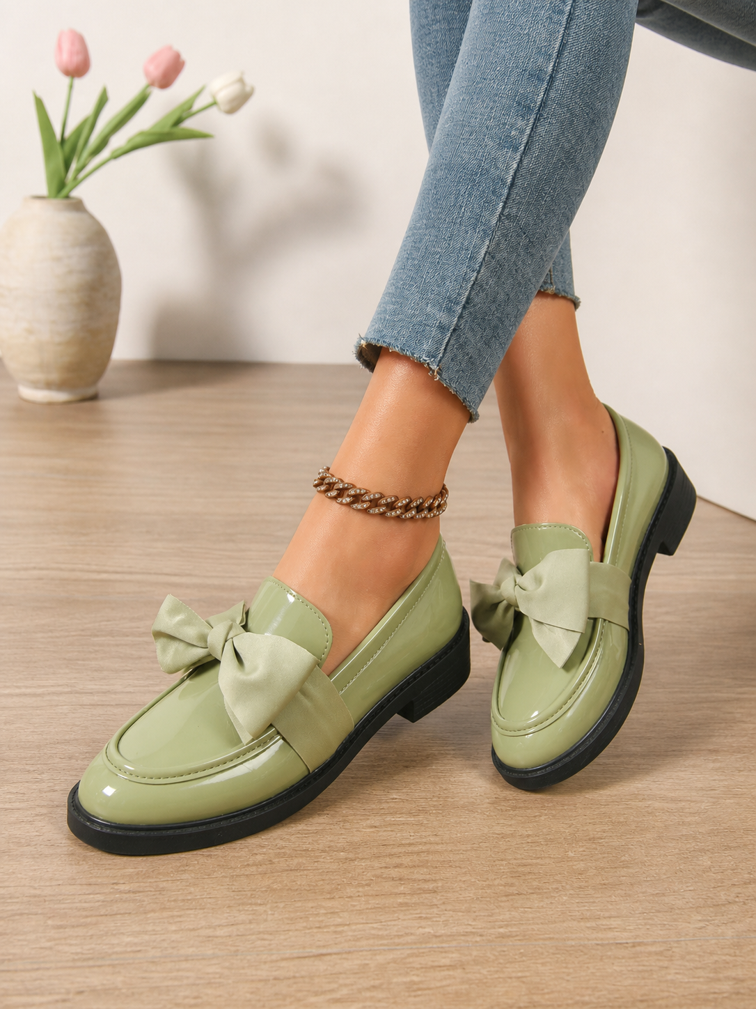 Emerson | Bow Detail Leather-Look Loafers