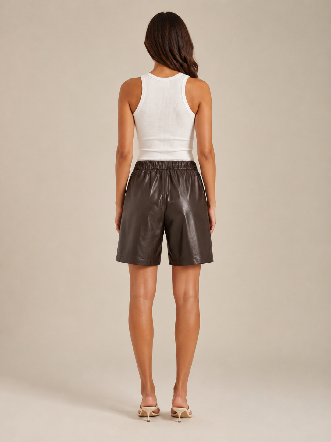 Tazmira | Faux Leather Bermuda Shorts with Elastic Waist