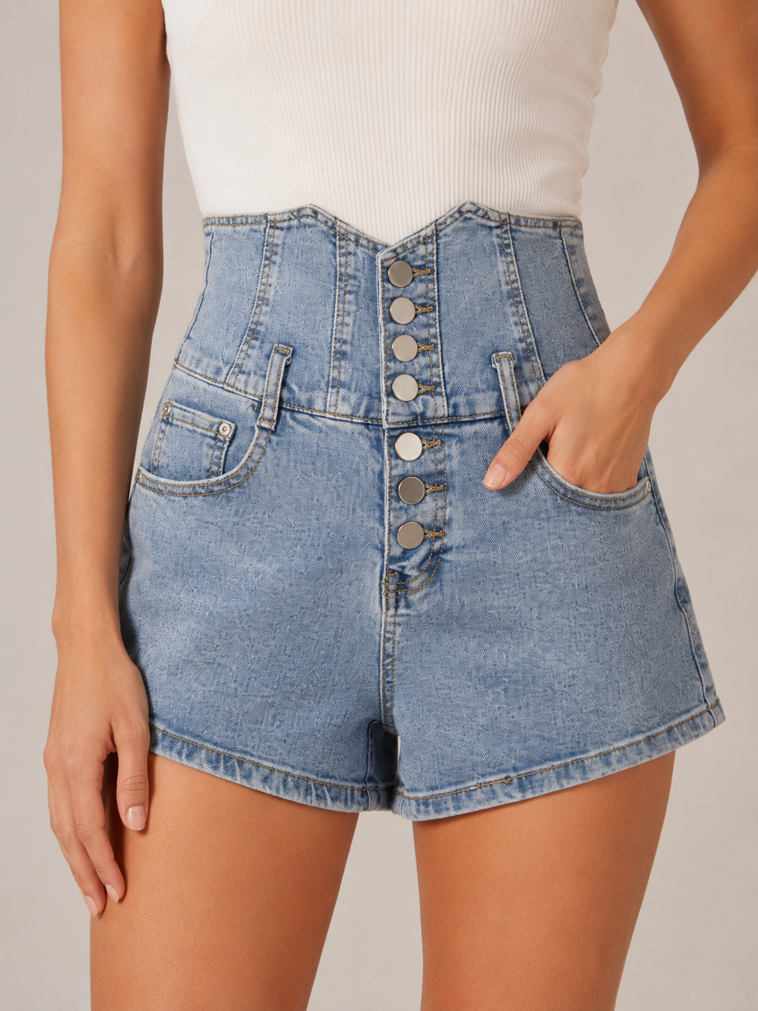 Nadia | Extra High V-Waist Denim Shorts
