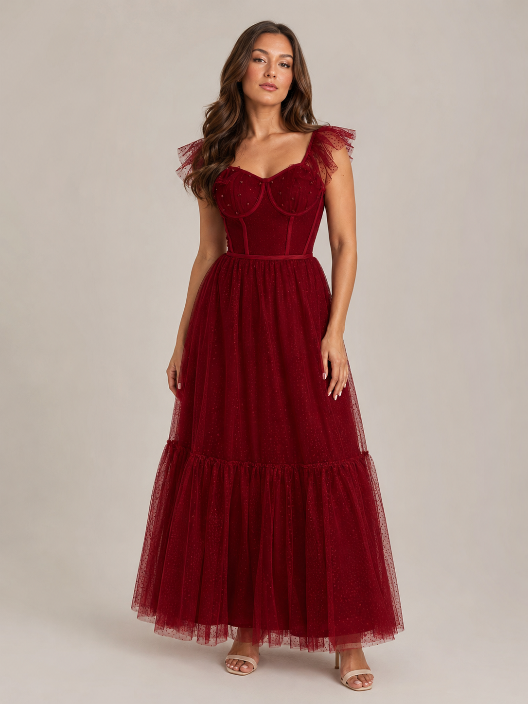 Faye | Corset Bodice Tulle Ruffle Maxi Dress