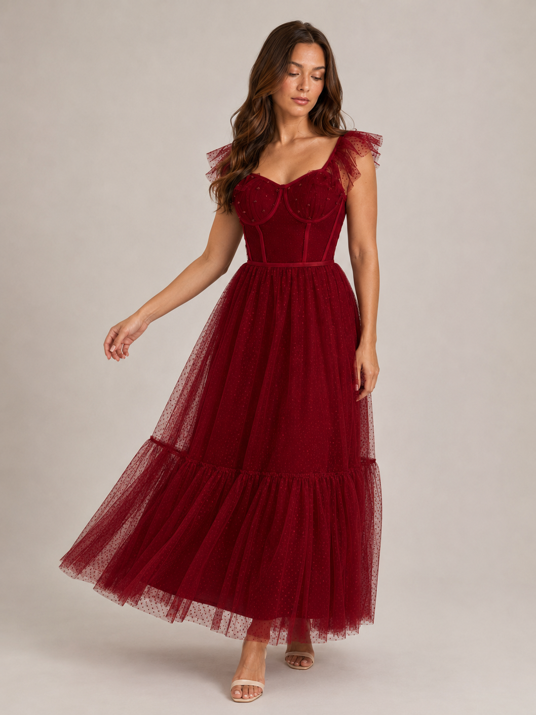 Faye | Corset Bodice Tulle Ruffle Maxi Dress